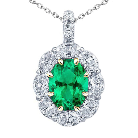 Émeraude Fine Pendentif Gemme 5 carats Or Bicolore 14 Carats – vue principale