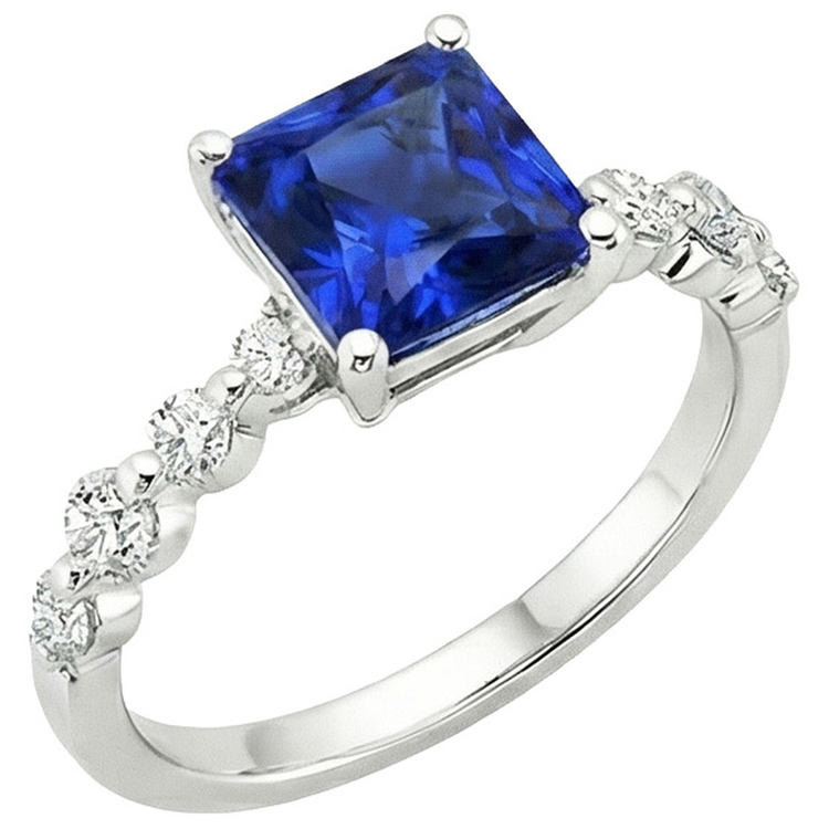 Nouvelle bague en or avec saphir bleu naturel taille princesse avec accents 4 carats