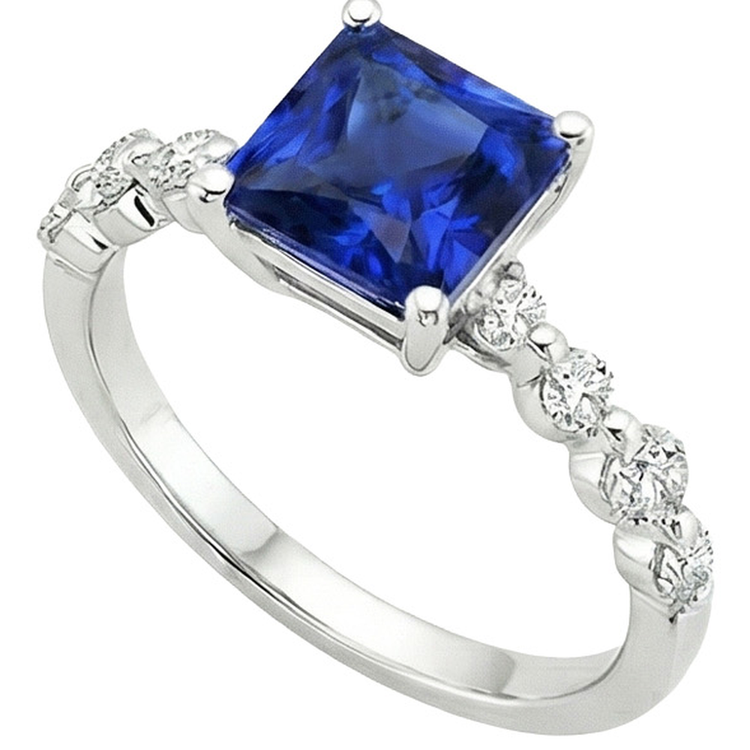 Nouvelle bague en or avec saphir bleu naturel taille princesse avec accents 4 carats