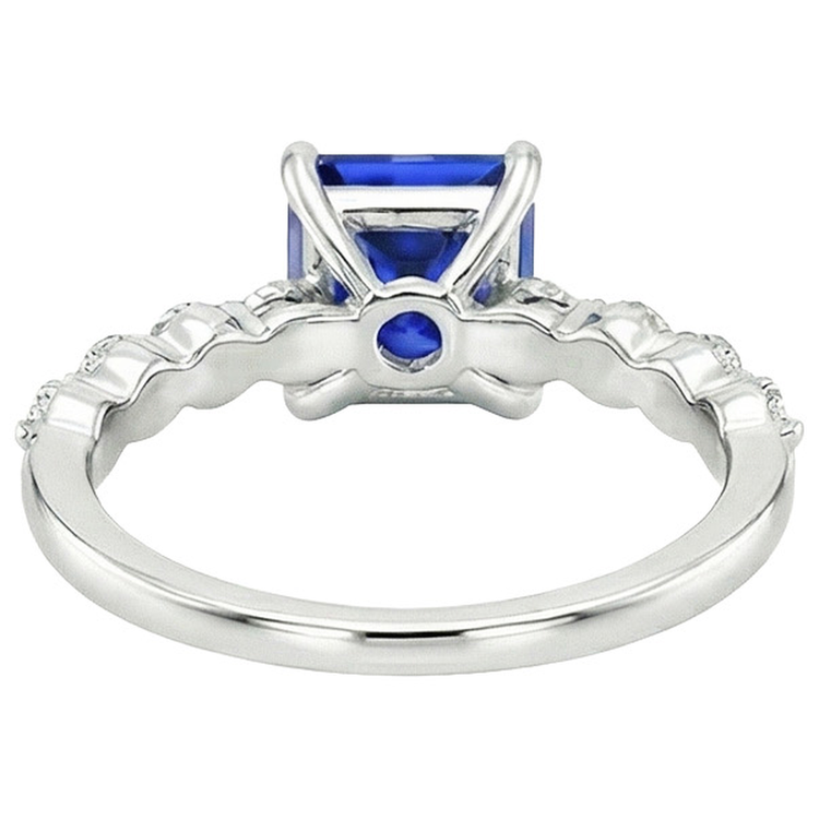 Nouvelle bague en or avec saphir bleu naturel taille princesse avec accents 4 carats