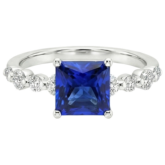 Nouvelle bague en or avec saphir bleu naturel taille princesse avec accents 4 carats