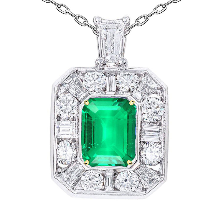 Émeraude Taille Émeraude Collier Pendentif Pierre en Or Deux Tons 14 Carats – vue principale