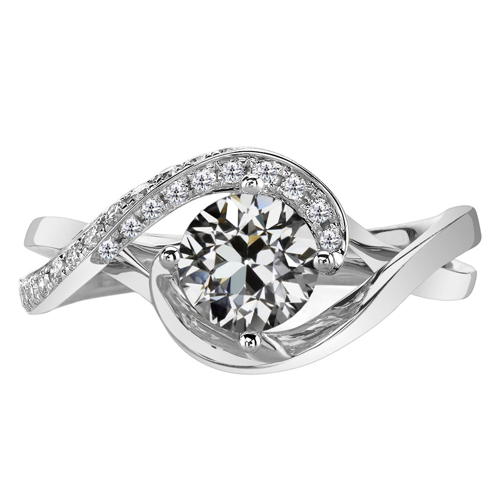 Coussin Antique Diamant bague en Or 14K Blanc – vue principale