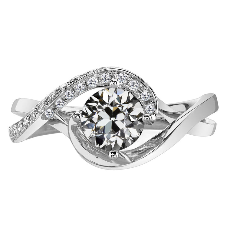 Coussin Antique Diamant bague en Or 14K Blanc – vue principale