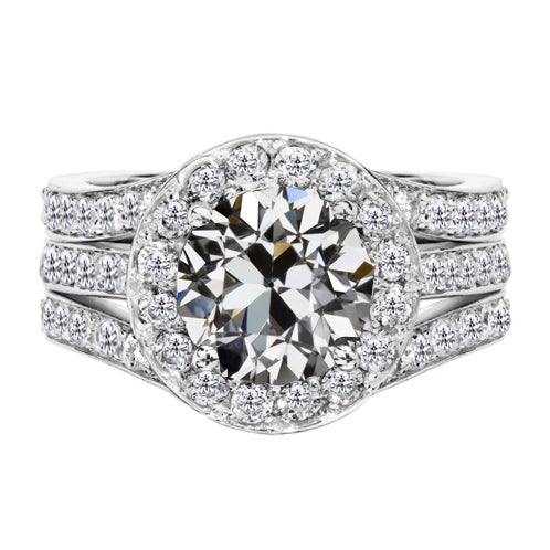 Diamant Bague de Fiançailles Halo 2 carats Or Blanc 14 Carats – vue principale