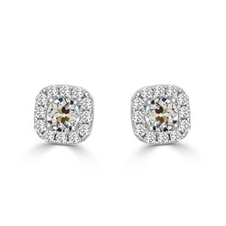 Pendants d'Oreilles Or Blanc 14 Carats – Diamant Coussin Antique