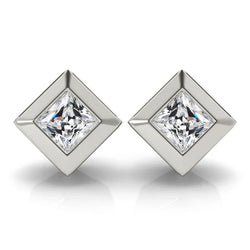 Diamant Fin Boucles d'Oreilles – Serti Clos 2 carats Or Blanc 14