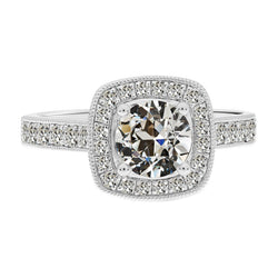 Diamant Fin Bague Halo – Bague Anniversaire 2 carats Or 14K Blanc
