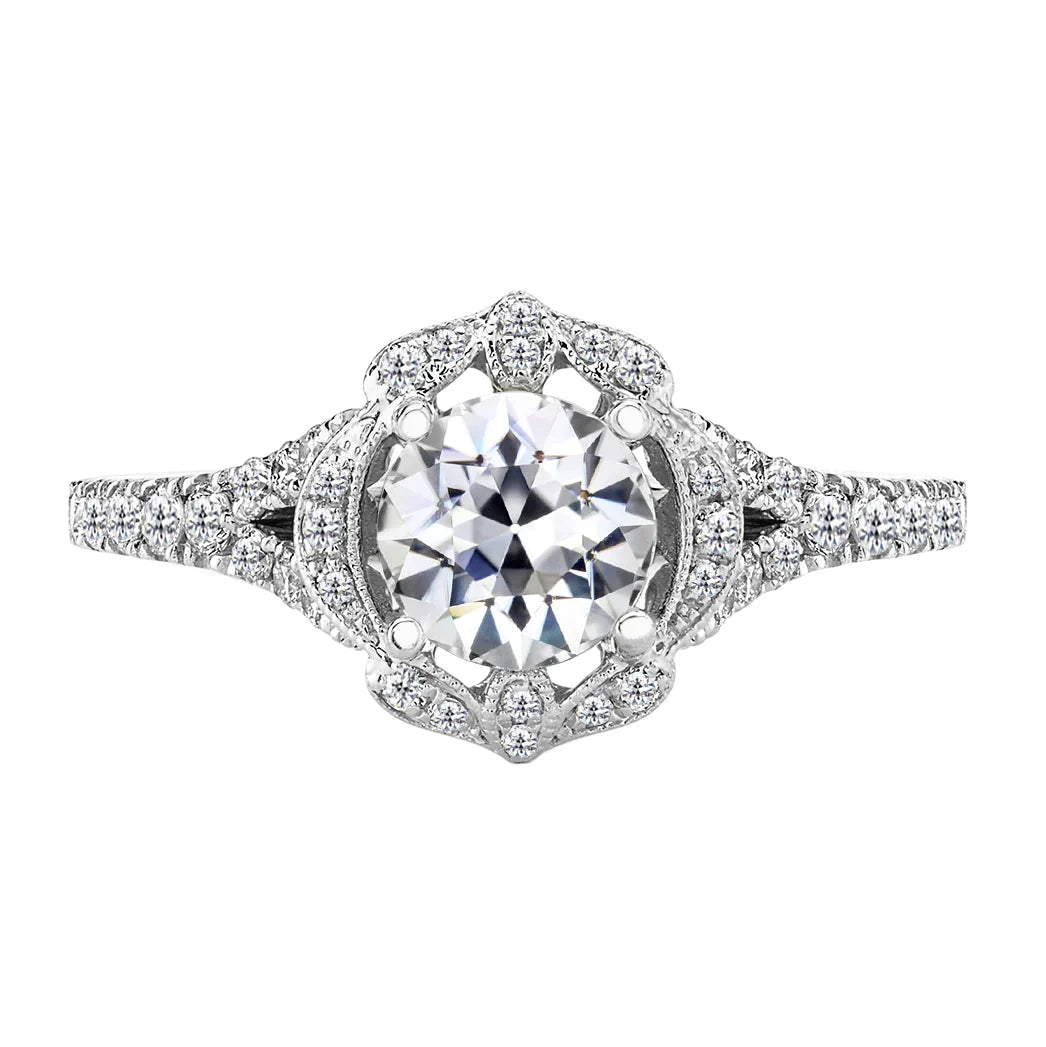 Diamant Coussin Antique Bague Halo en Or Blanc 14 Carats – vue principale
