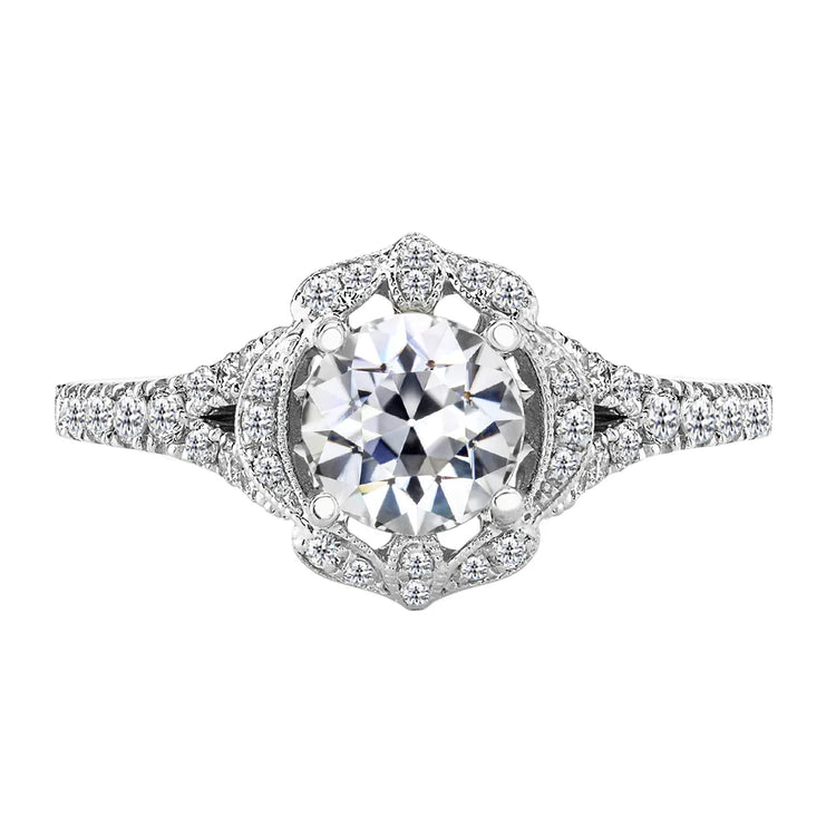 Diamant Coussin Antique Bague Halo en Or Blanc 14 Carats – vue principale
