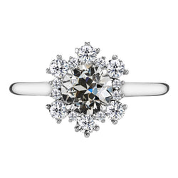 Or Blanc 14 Carats Coussin Antique Diamant Fin Bague Sertie Halo