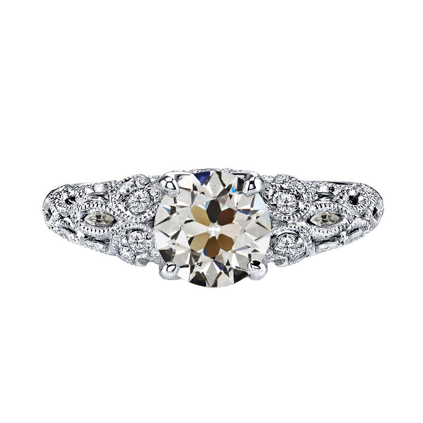 Brillant Taille Old Mine Bague de Demande en Or 14K Blanc – vue principale