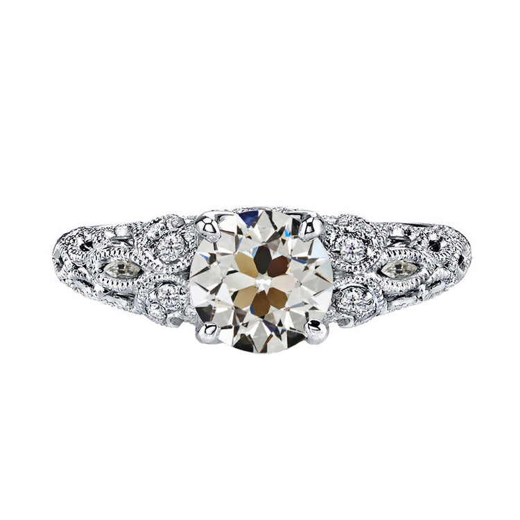 Brillant Taille Old Mine Bague de Demande en Or 14K Blanc – vue principale