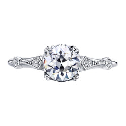 Or 14K Blanc Coussin Antique Diamant Fin Bague Solitaire avec