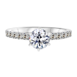 Or 14K Blanc Taille Old Mine Brillant Bague Solitaire avec