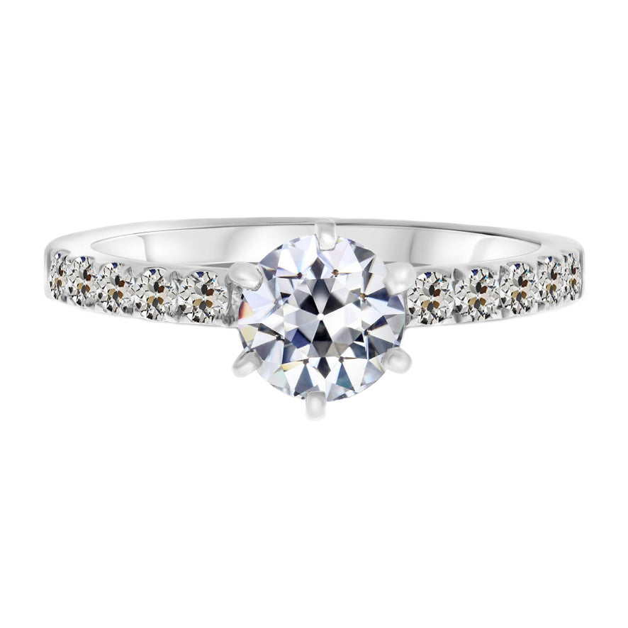 Taille Old Mine Brillant bague en Or 14K Blanc – vue principale