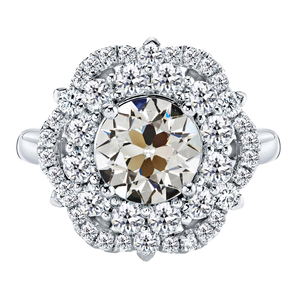 Brillant Coussin Antique Bague Sertie Halo en Or 14K Blanc – vue principale