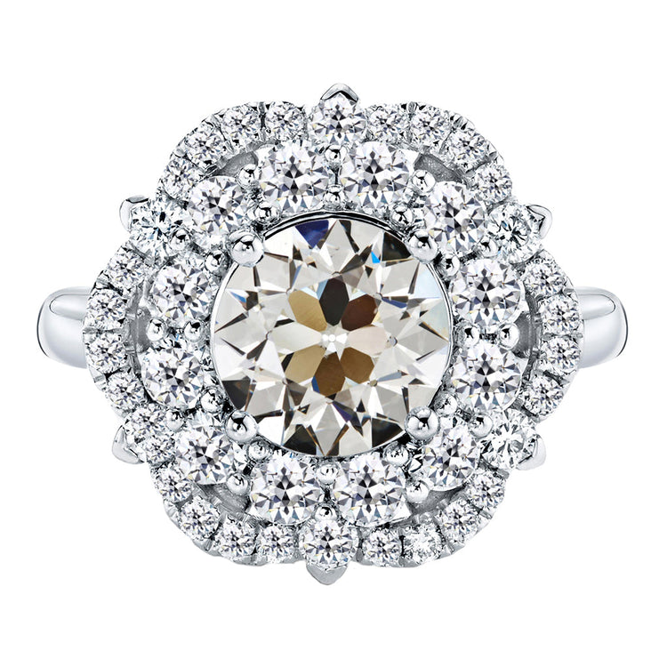 Brillant Coussin Antique Bague Sertie Halo en Or 14K Blanc – vue principale