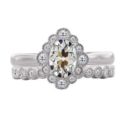 Taille Old Mine Bague Sertie Halo – Diamant Fin 3 carats Or