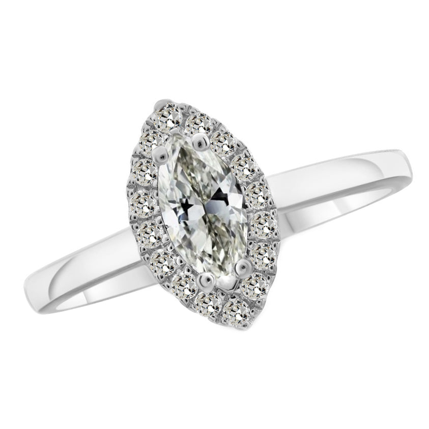 Bague de Fiançailles Halo Or 14K Blanc avec Diamant – vue principale