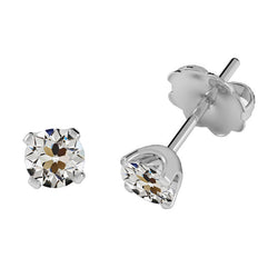 Or Blanc 14 Carats Taille Old Mine Diamant Fin Puces d'Oreilles