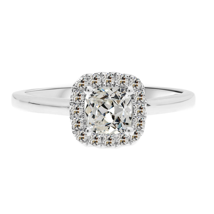 Diamant Fin Coussin Bague de Fiançailles Halo en Or 14K Blanc – vue principale