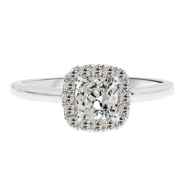 Diamant Fin Coussin Bague de Fiançailles Halo en Or 14K Blanc – vue principale