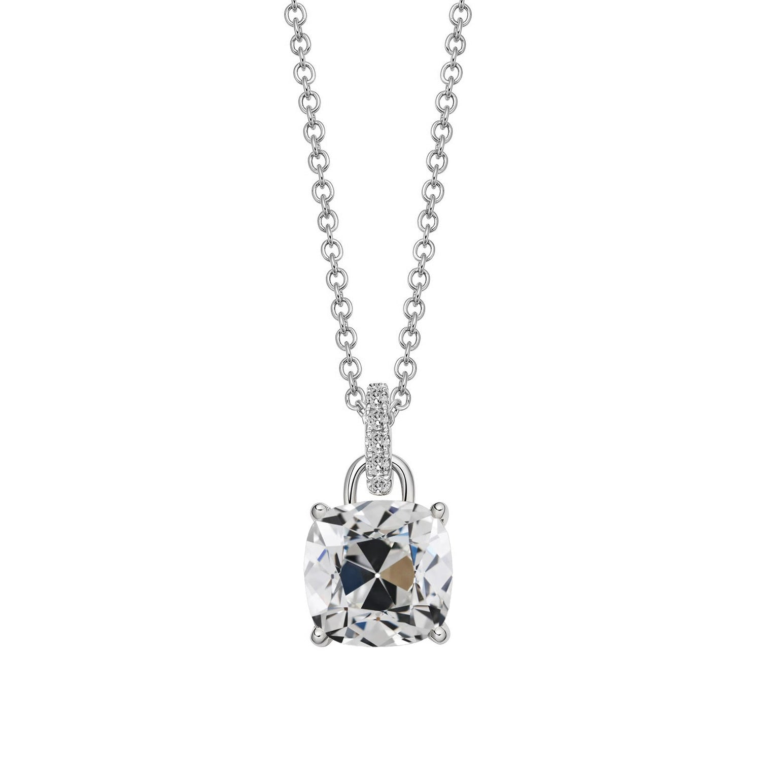 Diamant Fin Taille Coussin Pendentif Goutte en Or Blanc 14 Carats – vue principale