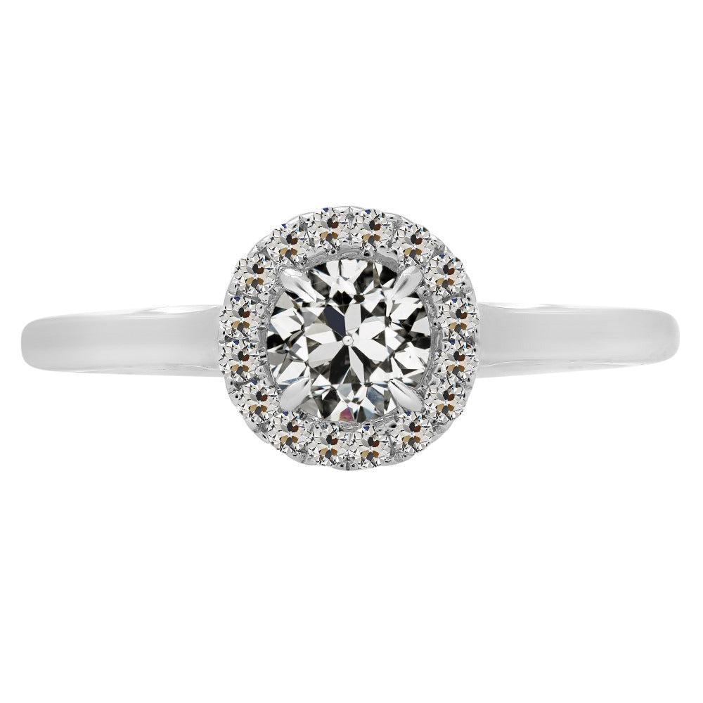 Diamant Coussin Antique Bague de Fiançailles Halo en Or 14K Blanc – vue principale