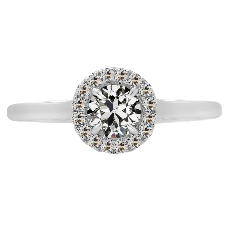 Diamant Coussin Antique Bague de Fiançailles Halo en Or 14K Blanc – vue principale