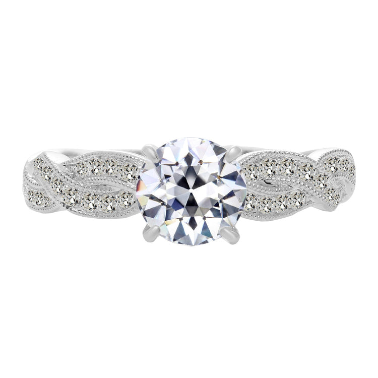 Solitaire avec Pierres Latérales Or 14K Blanc avec Brillant – vue principale