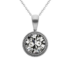 Taille Old Mine Diamant Fin Pendentif Goutte en Or Blanc 14