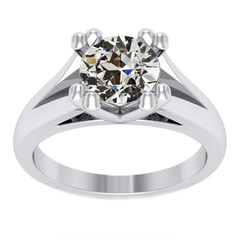 Brillant Taille Old Mine Bague Mono-Pierre en Or Blanc 14 Carats – vue principale