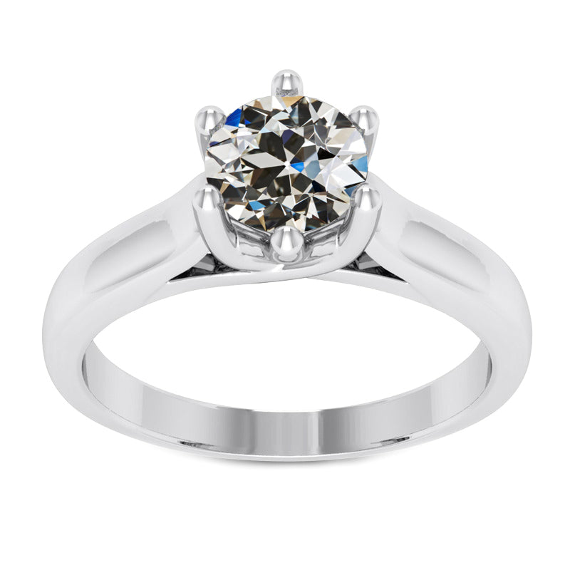 Diamant Coussin Antique Bague Solitaire en Or 14K Blanc – vue principale