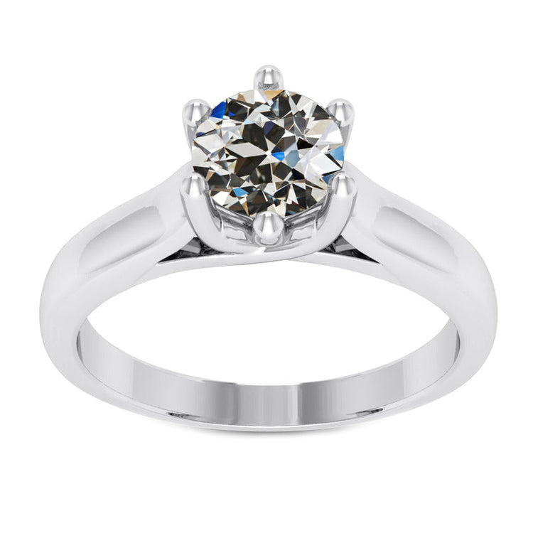 Diamant Coussin Antique Bague Solitaire en Or 14K Blanc – vue principale