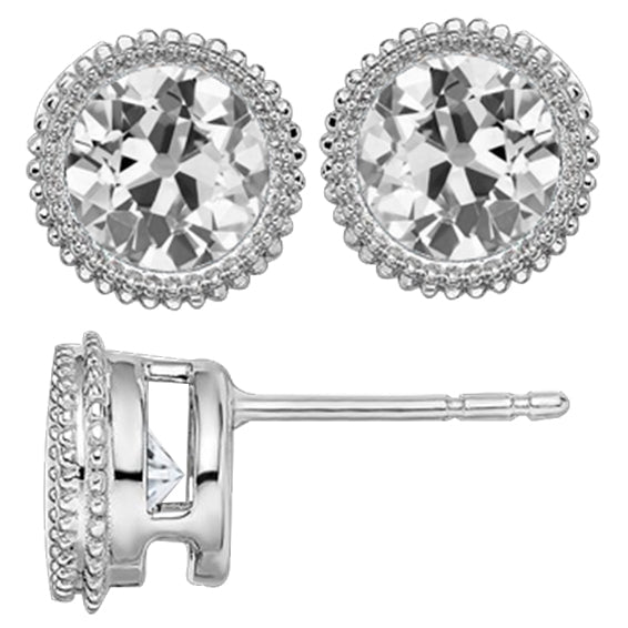 Brillant Coussin Antique Boucles d'Oreilles en Or Blanc 14 Carats – vue principale