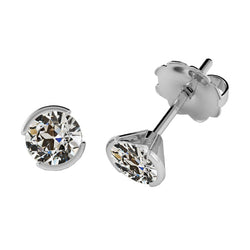 Or Blanc 14 Carats Serti Clos Brillant Boucles d'Oreilles 1,50