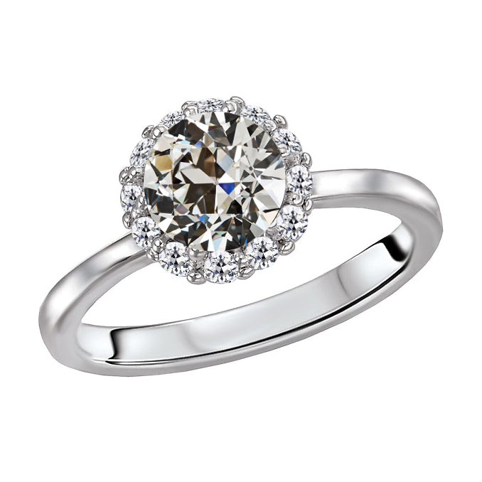 Coussin Antique Diamant bague en Or 14K Blanc – vue principale