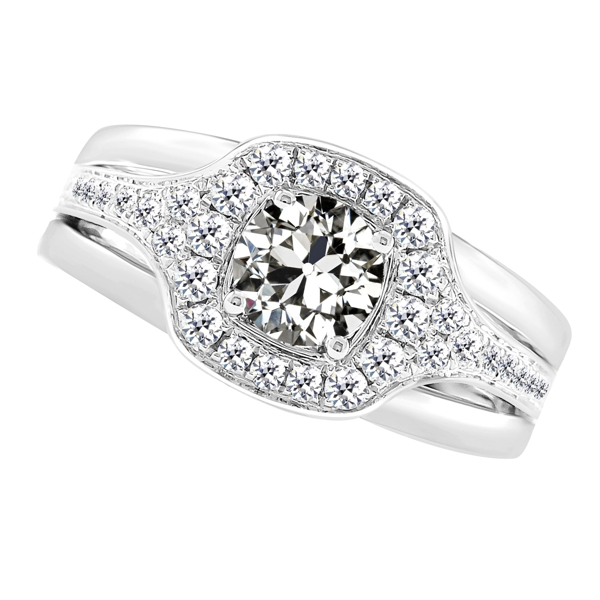 Diamant Coussin Antique Bague Sertie Halo en Or Blanc 14 Carats – vue principale