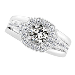 Or Blanc 14 Carats Diamant Bague Sertie Halo – 3,50-carats