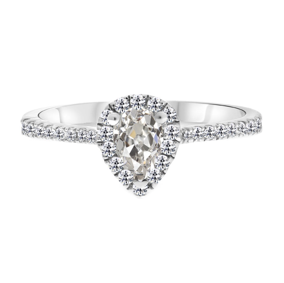 Diamant Fin Coussin Antique Bague Halo en Or Blanc 14 Carats – vue principale