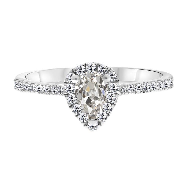 Diamant Fin Coussin Antique Bague Halo en Or Blanc 14 Carats – vue principale