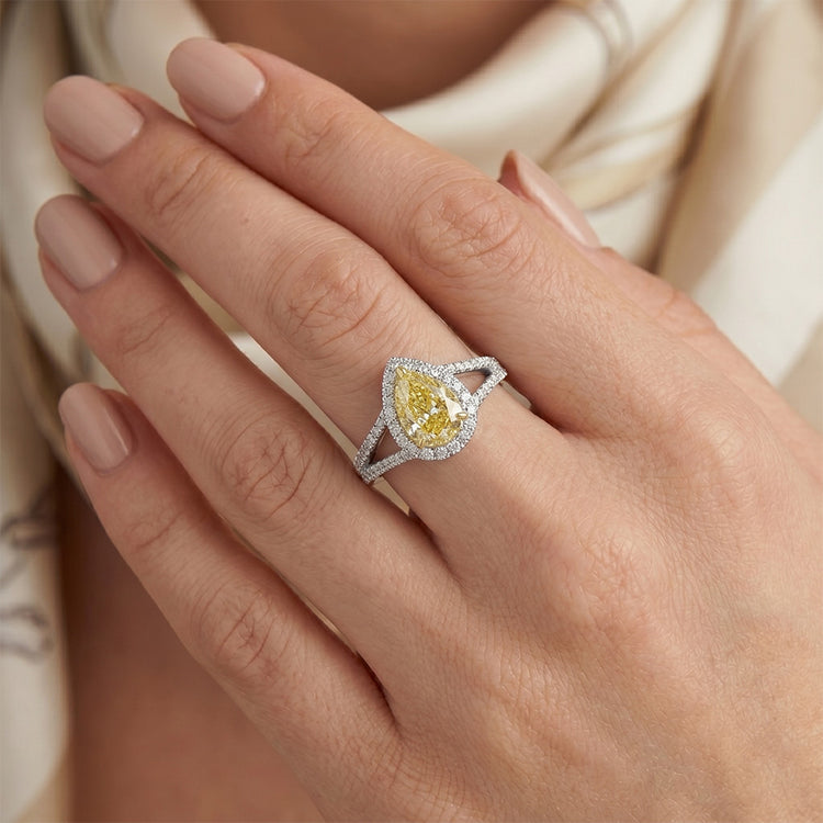 Or 14K Bicolore VVS Diamant Canari Bague Statement 1,25 carats