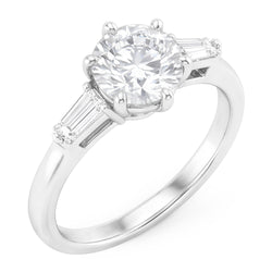 Or 14K Blanc Brillant Bague Trois Pierres – 2-carats Taille Old
