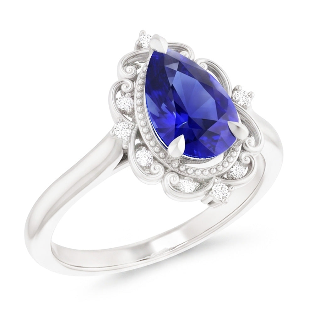 Or 14K Blanc Saphir Bleu Bague Pierre de Couleur – 2,25-carats
