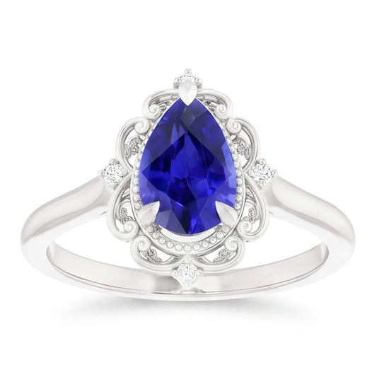 Or 14K Blanc Saphir Bleu Bague Pierre de Couleur – 2,25-carats