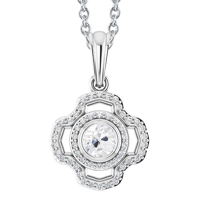 Or 14K Rond ancienne mine Cut Halo Véritable Diamant Pendentif Lunette Set 2.50 Carat