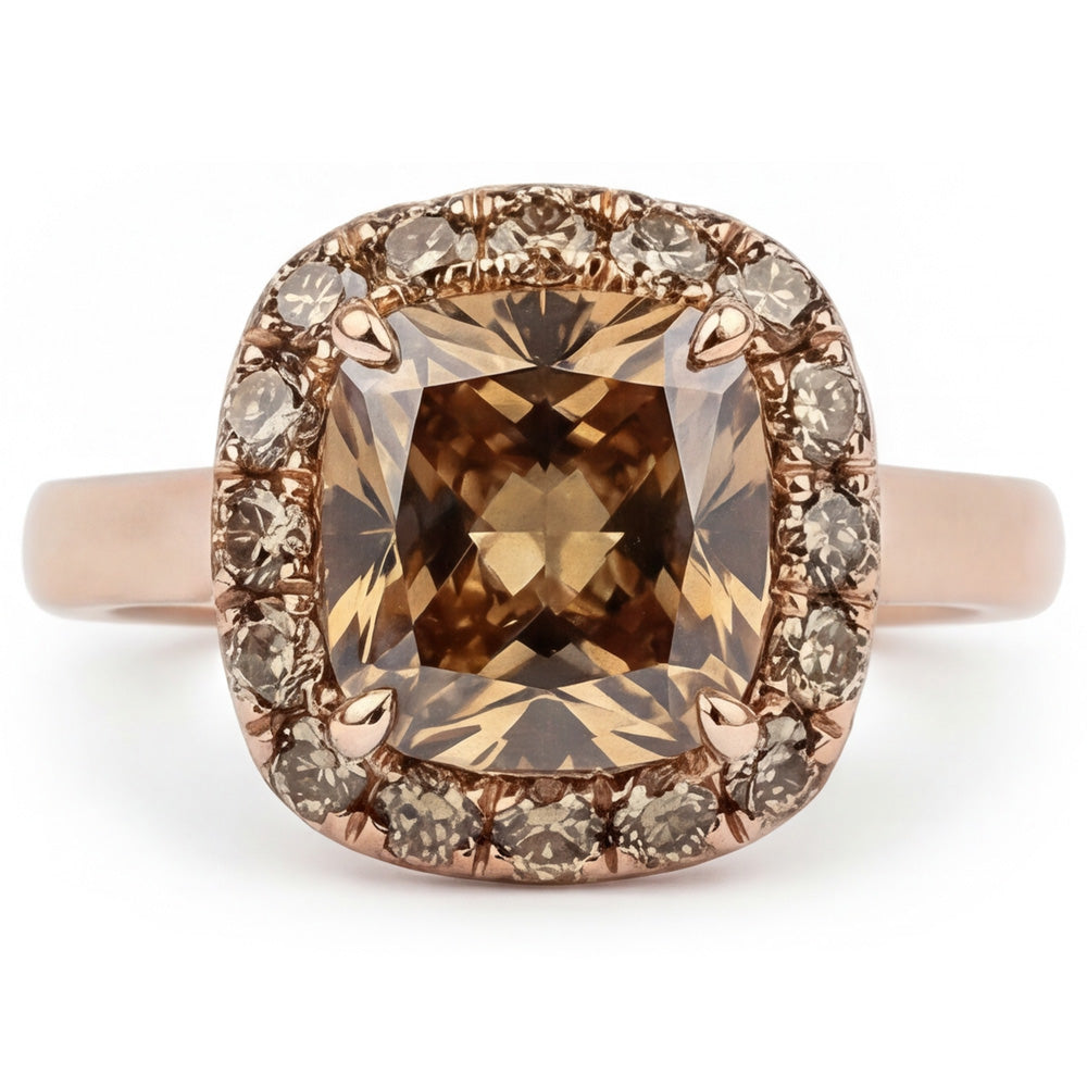 Or 14K Rose Diamant Désert Diamant Bague Halo 2 carats