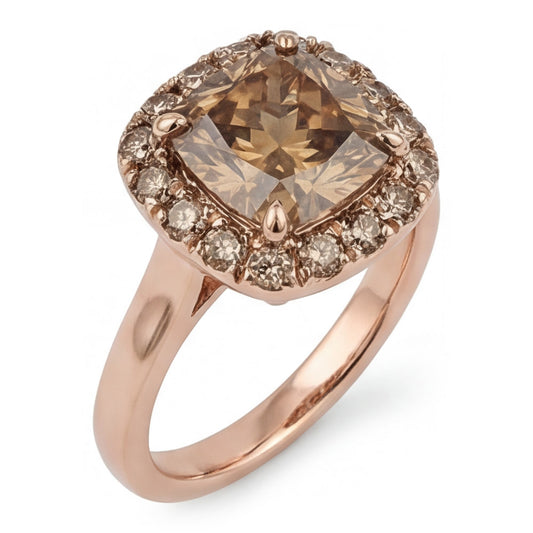 Or 14K Rose Diamant Désert Diamant Bague Halo 2 carats