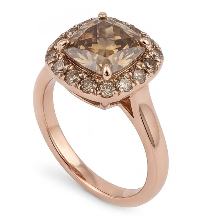 Or 14K Rose Diamant Désert Diamant Bague Halo 2 carats